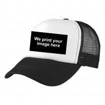 Black / White Big Size (61-65cm) Trucker Cap with Custom Image Printed