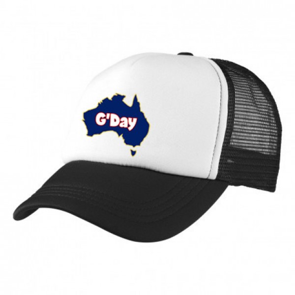 Big Size  Black / White Trucker Cap with Aussie Logo (G'Day)
