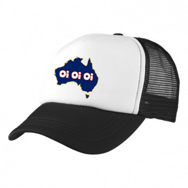 2-3XL Black / White Trucker Cap with Aussie Logo (Oi Oi Oi)