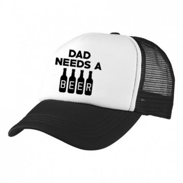 Big Size Black / White Trucker Cap with Beer Logo (Dad needs a beer)