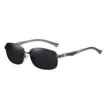 Big Size Black (w/Gunmetal Grey Temples) Metal Rectangle Sunglasses (152mm wide + Spring Hinges)