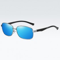 Big Size (152mm wide) Blue (Silver End Pieces) Metal Rectangle Sunglasses w/Spring Hinges