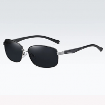 Big Size (152mm wide) Black (Silver End Pieces) Metal Rectangle Sunglasses w/Spring Hinges