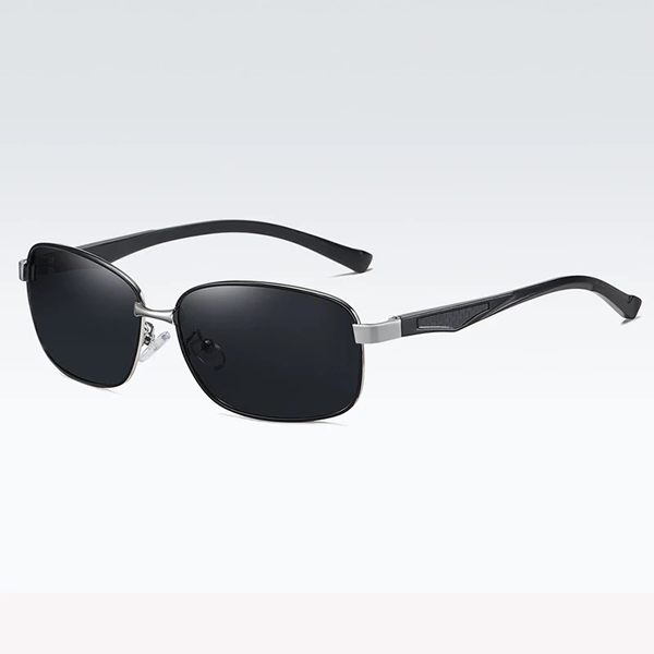 Big Size Black (w/Silver End Pieces) Metal Rectangle Sunglasses (152mm wide + Spring Hinges)
