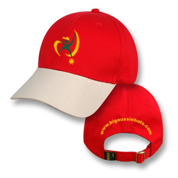 Big Size (XL-2XL) Red / Natural Baseball Cap (Branded - Standard Crown)